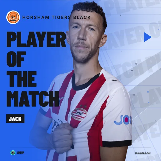 Player of the match graphic made in Lineup for Horsham Tigers Black